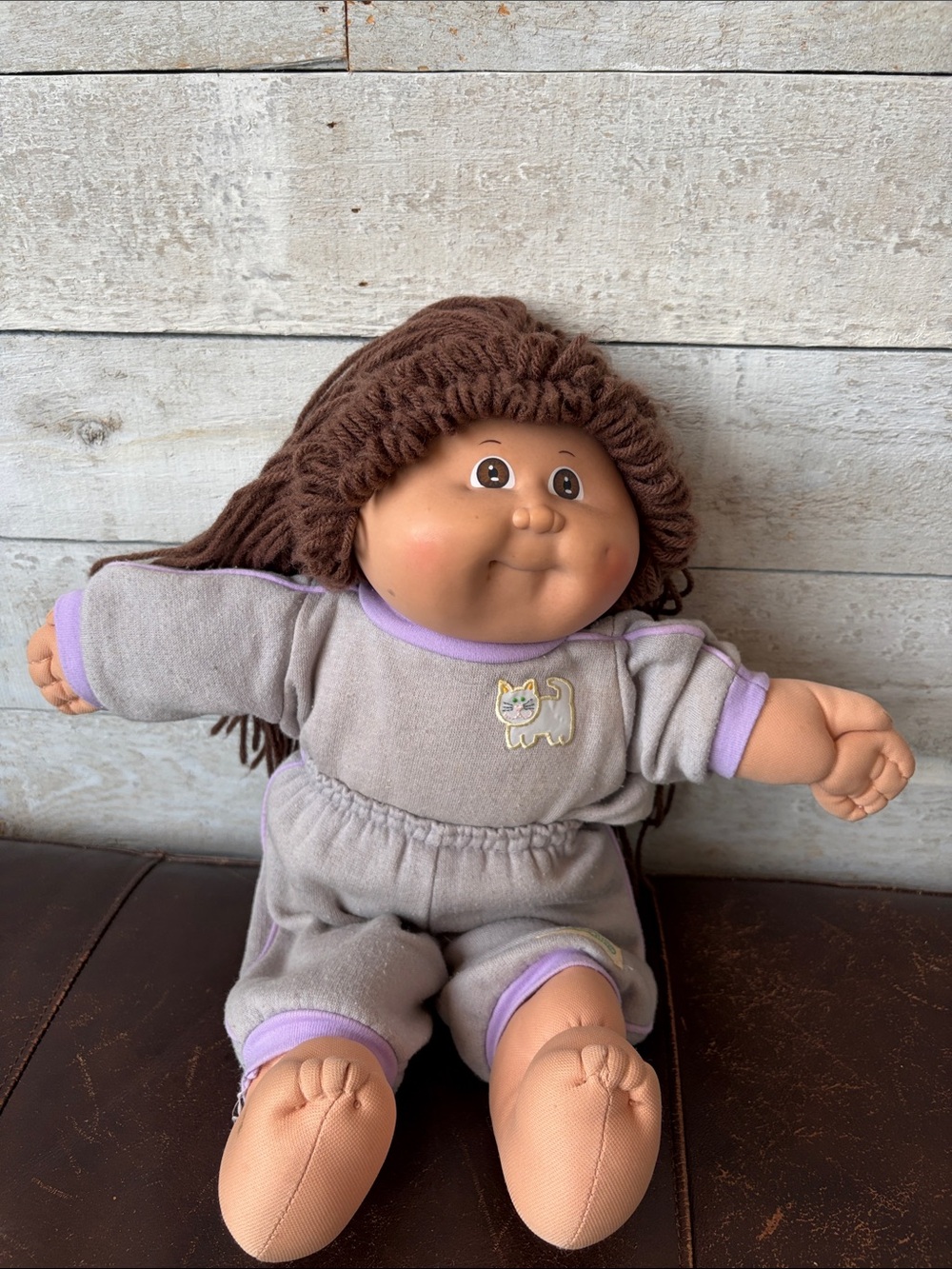 1982 Cabbage Patch doll with yarn hair Coleco kitty cat sweat suit